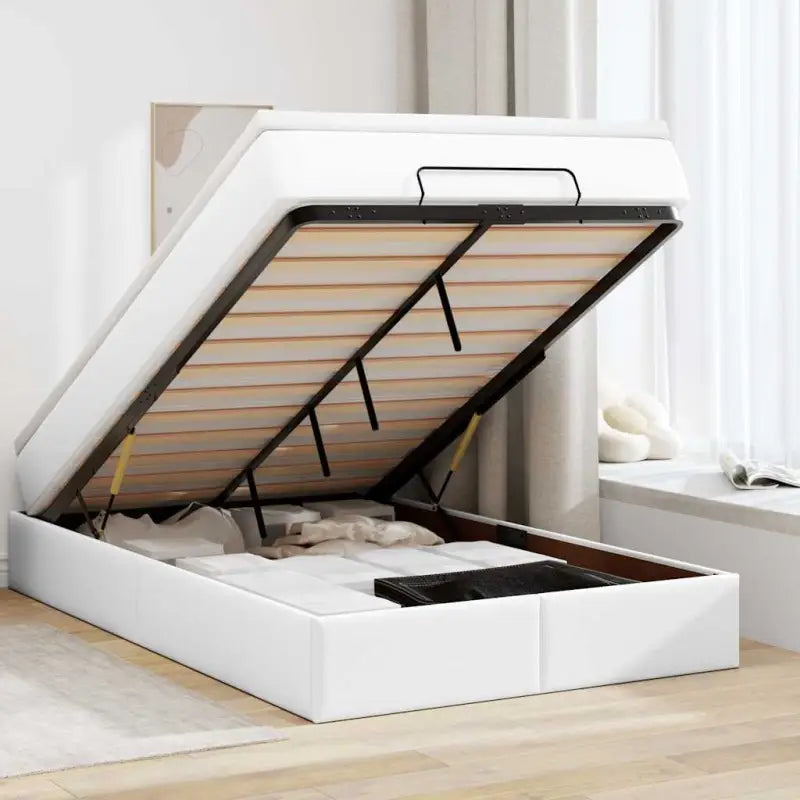 Ottomaanse bed met wit materiaal en ruime opbergruimte - Wit / 120 x 200 cm - Bedden & bedframes