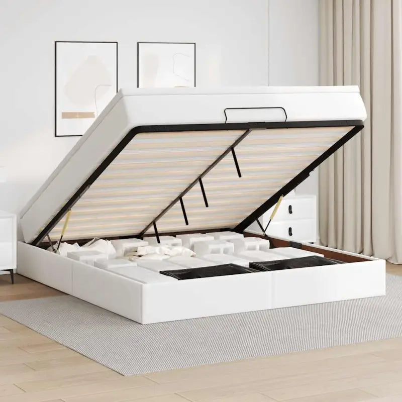 Ottomaanse bed met wit materiaal en ruime opbergruimte - Wit / 160 x 200 cm - Bedden & bedframes