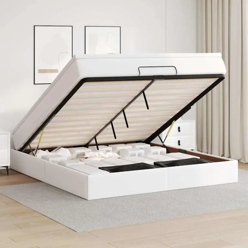 Ottomaanse bed met wit materiaal en ruime opbergruimte - Wit / 180 x 200 cm - Bedden & bedframes