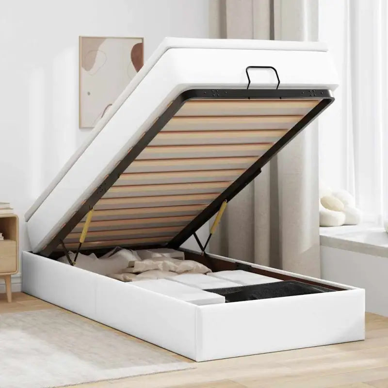 Ottomaanse bed met wit materiaal en ruime opbergruimte - Wit / 90 x 200 cm - Bedden & bedframes