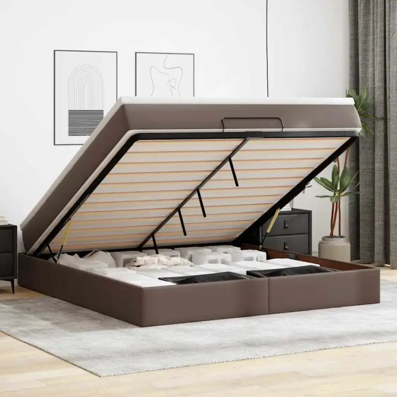Ottomaanse bed met wit materiaal en ruime opbergruimte - Bruin / 180 x 200 cm - Bedden & bedframes