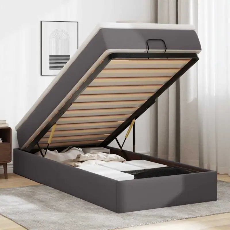 Ottomaanse bed met wit materiaal en ruime opbergruimte - Grijs / 100 x 200 cm - Bedden & bedframes