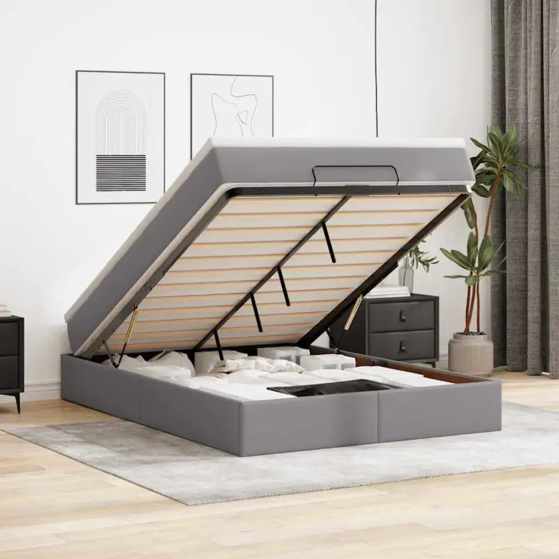 Ottomaanse bed met wit materiaal en ruime opbergruimte - Grijs / 140 x 190 cm - Bedden & bedframes