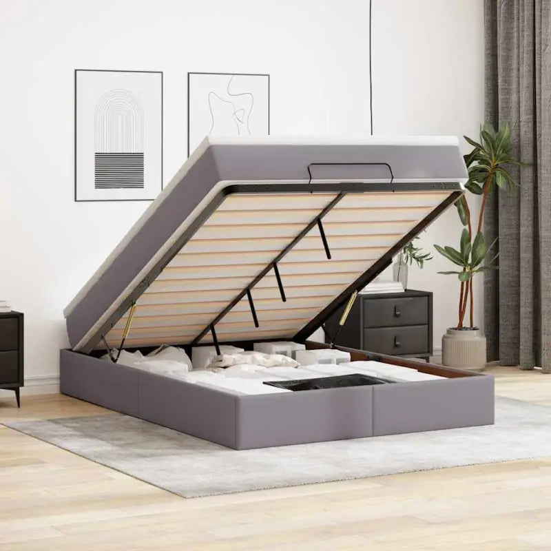 Ottomaanse bed met wit materiaal en ruime opbergruimte - Grijs / 140 x 200 cm - Bedden & bedframes