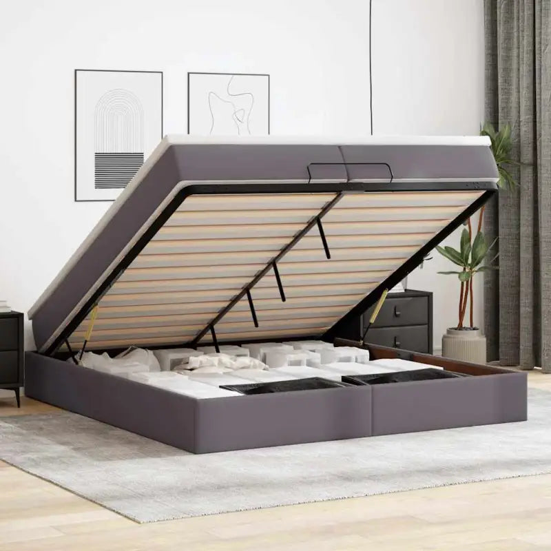Ottomaanse bed met wit materiaal en ruime opbergruimte - Grijs / 200 x 200 cm - Bedden & bedframes