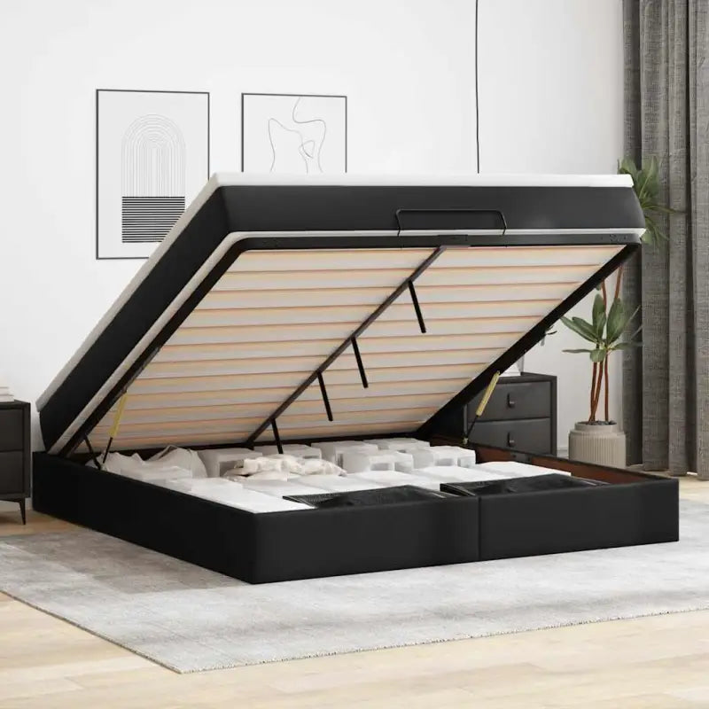 Ottomaanse bed met wit materiaal en ruime opbergruimte - Zwart / 180 x 200 cm - Bedden & bedframes