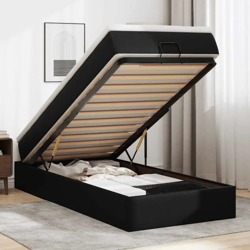Ottomaanse bed met wit materiaal en ruime opbergruimte - Zwart / 80 x 200 cm - Bedden & bedframes