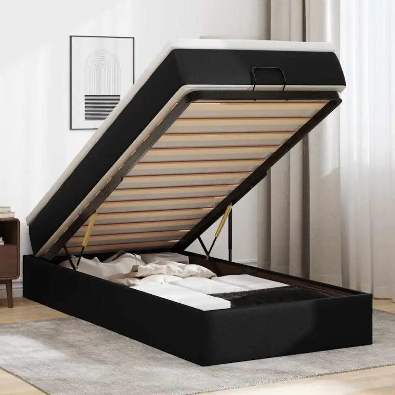 Ottomaanse bed met wit materiaal en ruime opbergruimte - Zwart / 90 x 190 cm - Bedden & bedframes