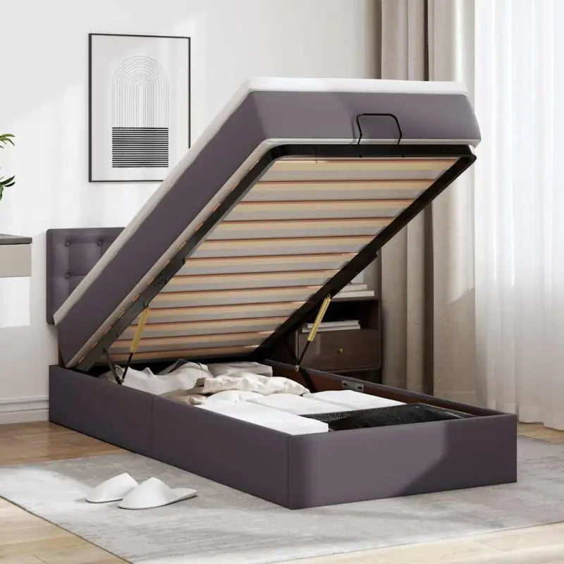 Ottomane bed met grijs materiaal en comfortabele schuimvulling - Grijs / 100 x 200 cm - Bedden & bedframes