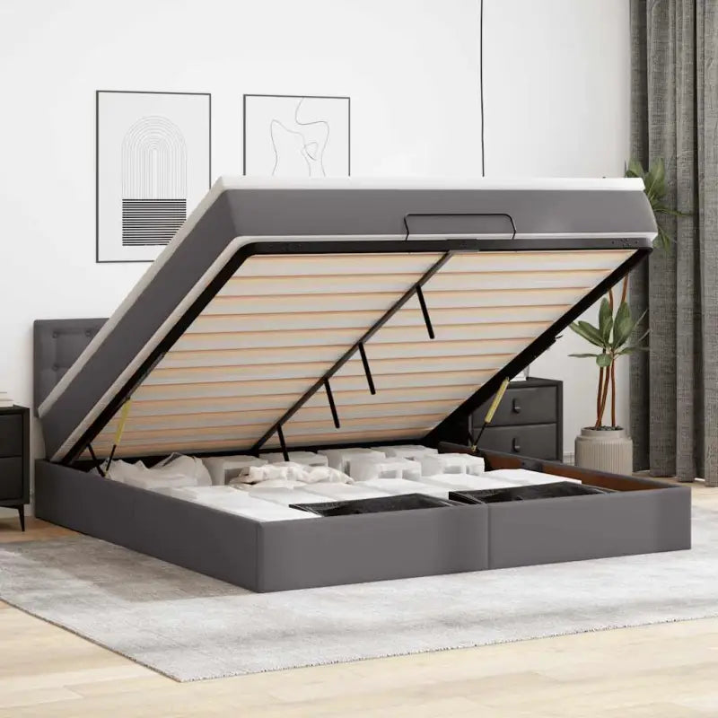 Ottomane bed met grijs materiaal en comfortabele schuimvulling - Grijs / 180 x 200 cm - Bedden & bedframes