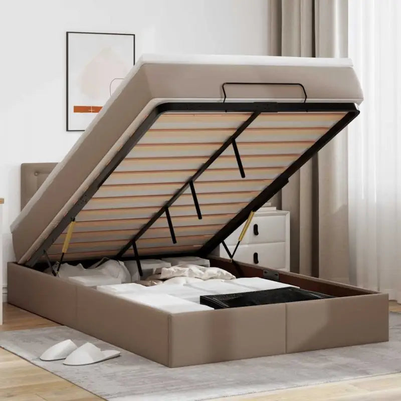 Ottomane bed met grijs materiaal en comfortabele schuimvulling - Cappuccino / 120 x 200 cm - Bedden & bedframes