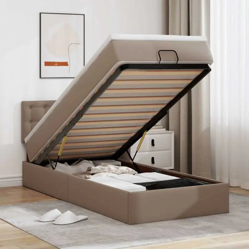Ottomane bed met grijs materiaal en comfortabele schuimvulling - Cappuccino / 100 x 200 cm - Bedden & bedframes