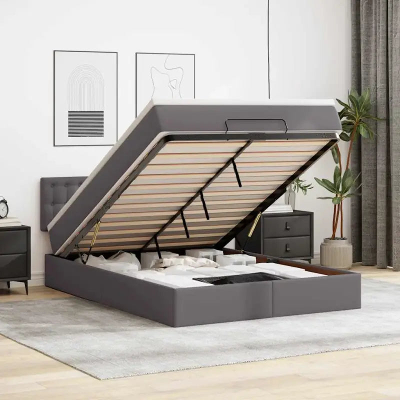 Ottomane bed met grijs materiaal en comfortabele schuimvulling - Bedden & bedframes