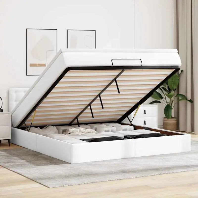 Ottomane bed met grijs materiaal en comfortabele schuimvulling - Wit / 180 x 200 cm - Bedden & bedframes