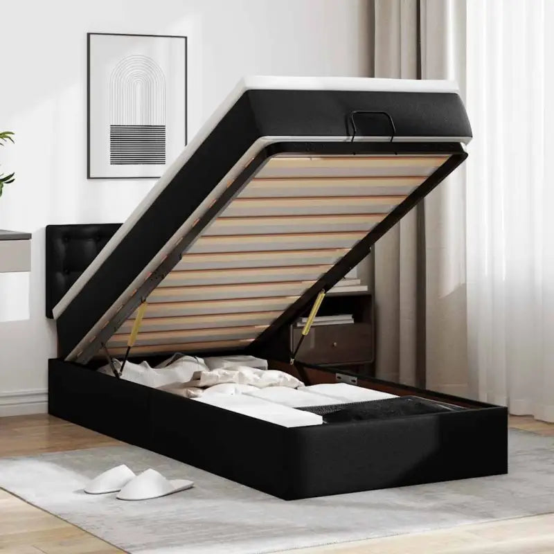 Ottomane bed met grijs materiaal en comfortabele schuimvulling - Zwart / 100 x 200 cm - Bedden & bedframes