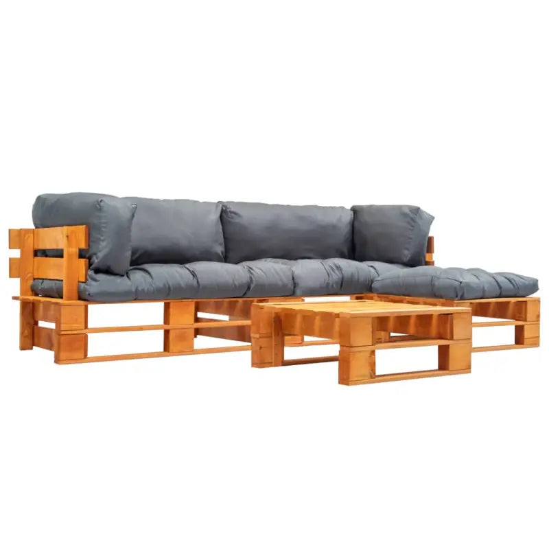 Pallet bankenset in geïmpregneerd grenenhout met afneembare zitvlak - Bruin en grijs - Tuinsets