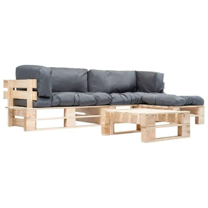 Pallet bankenset in geïmpregneerd grenenhout met afneembare zitvlak - Naturel en grijs - Tuinsets