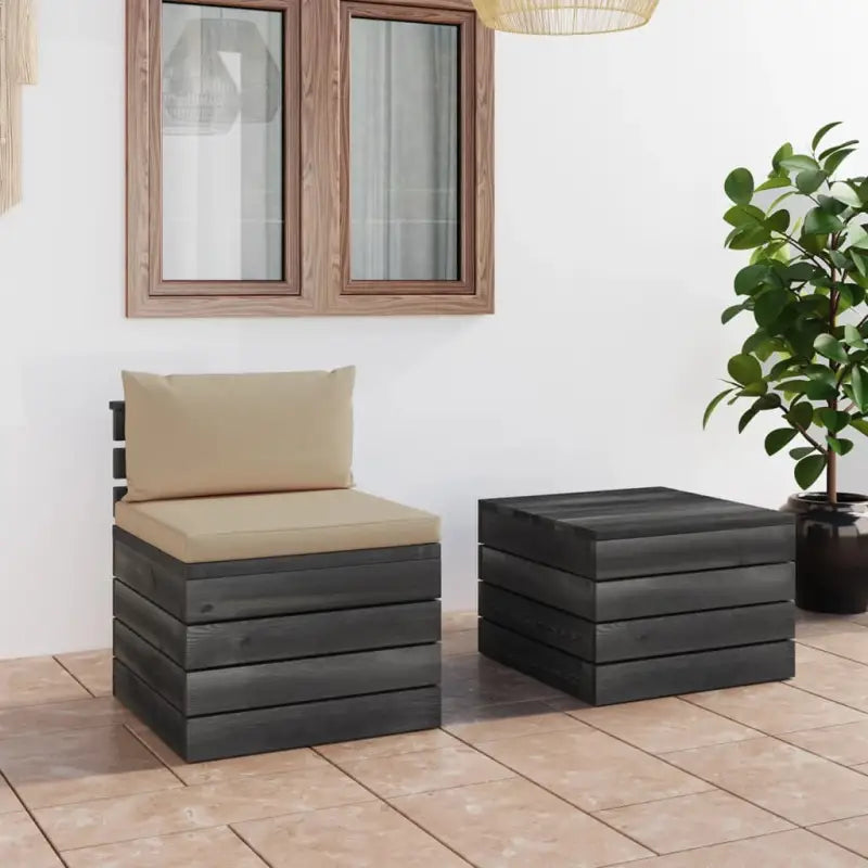 Pallet tuinset van massief grenenhout met kussens voor ontspanning - Beige - Tuinsets