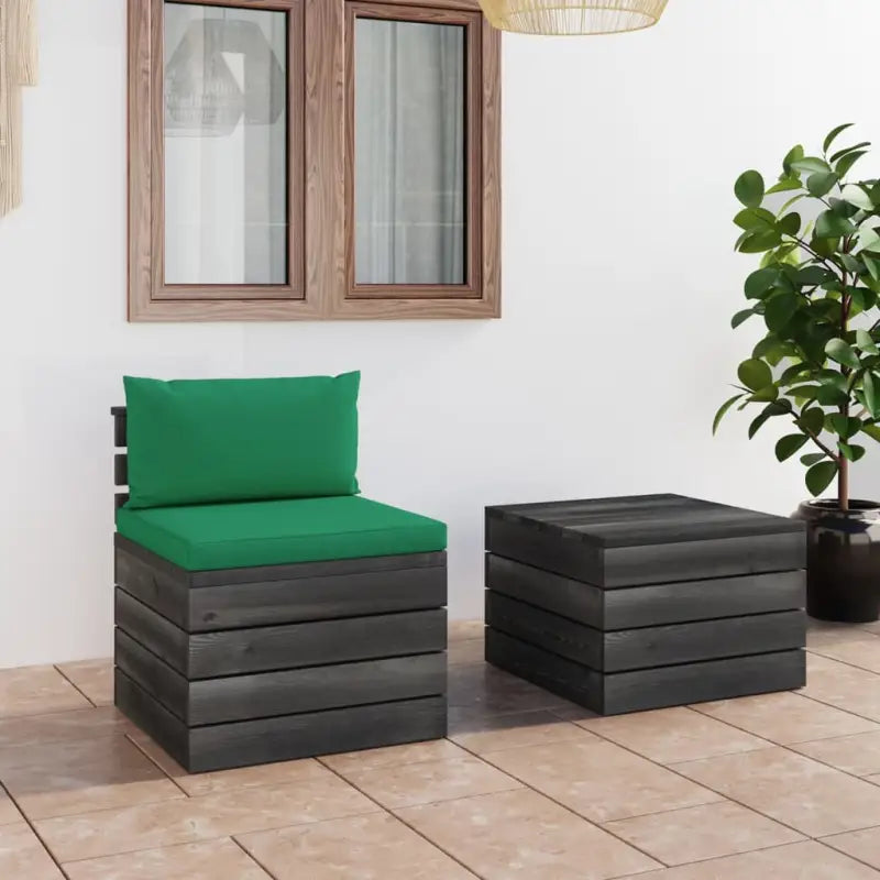 Pallet tuinset van massief grenenhout met kussens voor ontspanning - Groen - Tuinsets