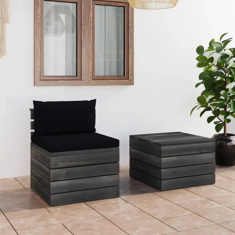 Pallet tuinset van massief grenenhout met kussens voor ontspanning - Zwart - Tuinsets
