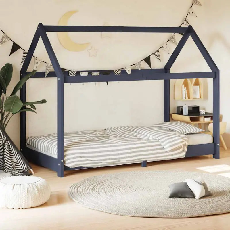 Peuter- en kinderbed met massief grenenhout en boomhut-stijl - Grijs / 70 x 140 cm - Peuter- & kinderbedden