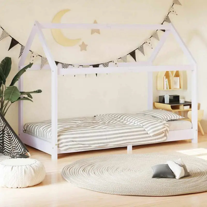 Peuter- en kinderbed met massief grenenhout en boomhut-stijl - Wit / 70 x 140 cm - Peuter- & kinderbedden