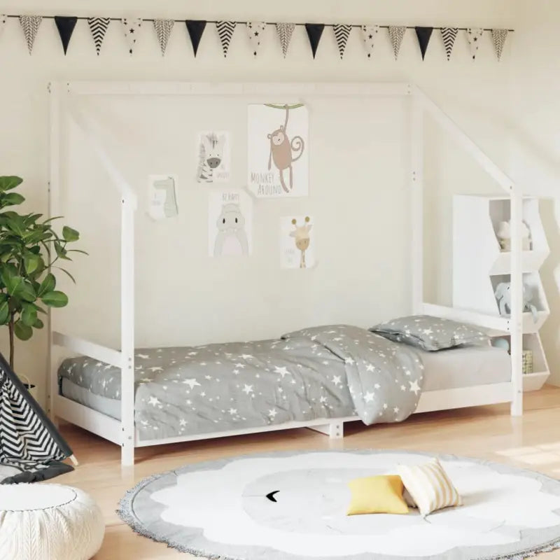 Peuter en Kinderbed met massief grenenhout voor een natuurlijke slaapkamer - Wit / 80 x 200 cm - Peuter- & kinderbedden