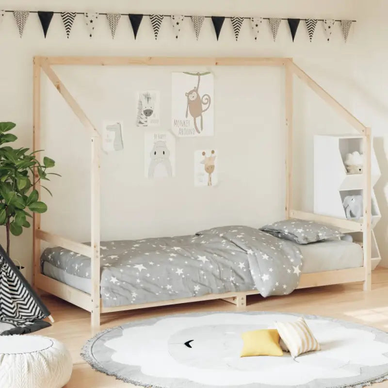 Peuter en Kinderbed met massief grenenhout voor een natuurlijke slaapkamer - Naturel / 90 x 200 cm - Peuter- &
