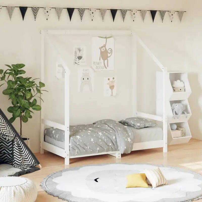 Peuter en Kinderbed met massief grenenhout voor een natuurlijke slaapkamer - Wit / 70 x 140 cm - Peuter- & kinderbedden