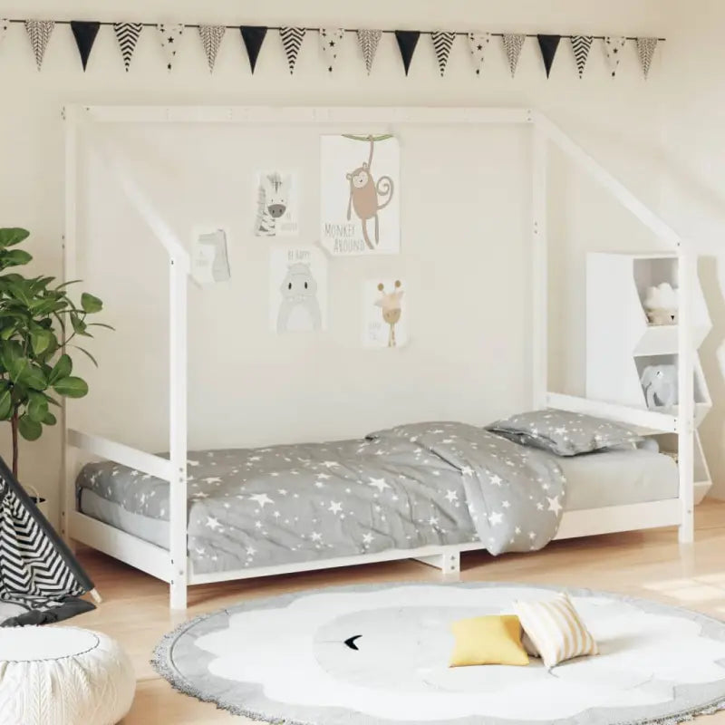 Peuter en Kinderbed met massief grenenhout voor een natuurlijke slaapkamer - Wit / 90 x 200 cm - Peuter- & kinderbedden
