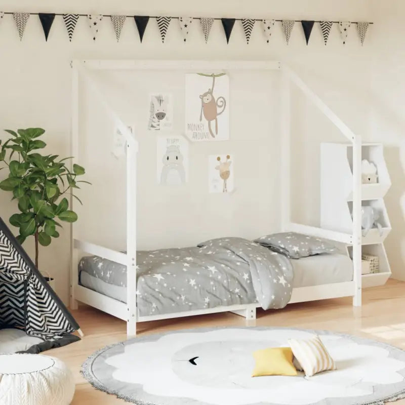 Peuter en Kinderbed met massief grenenhout voor een natuurlijke slaapkamer - Wit / 80 x 160 cm - Peuter- & kinderbedden