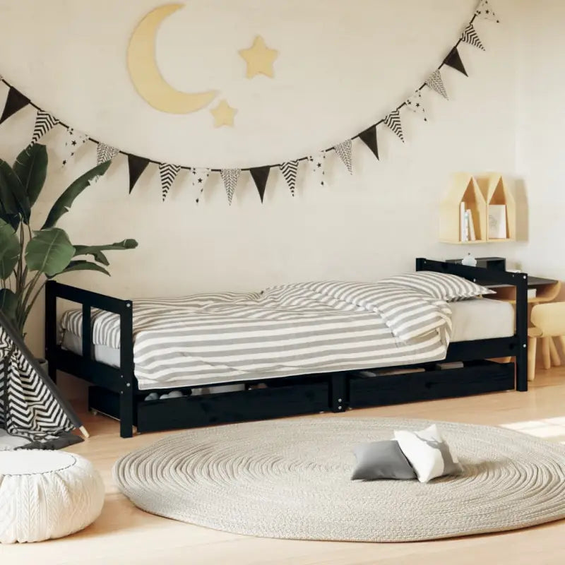 Peuter- en kinderbedden van massief grenenhout met tijdloos design - Zwart / 80 x 200 cm - Peuter- & kinderbedden