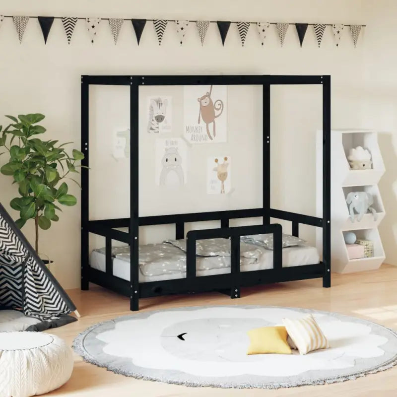 Peuterbed met massief grenenhout voor een natuurlijke slaapkamer - Zwart / 70 x 140 cm - Peuter- & kinderbedden