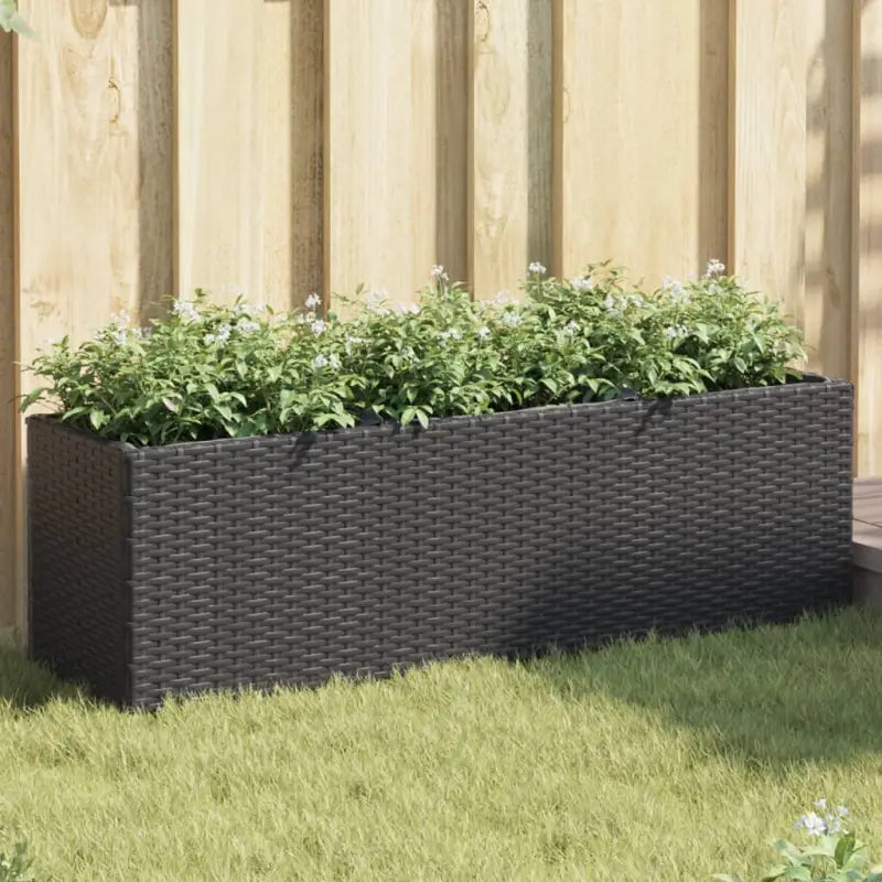 Plantenbak in poly rattan met nonwoven zak voor buitengebruik - Zwart / 105 x 30 x 32 cm / 2 - Bloempotten &