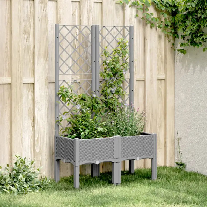 Plantenbak met latwerk voor klimplanten in tuin of op terras - Lichtgrijs / 80 x 40 x 142 cm / 1 - Bloempotten &