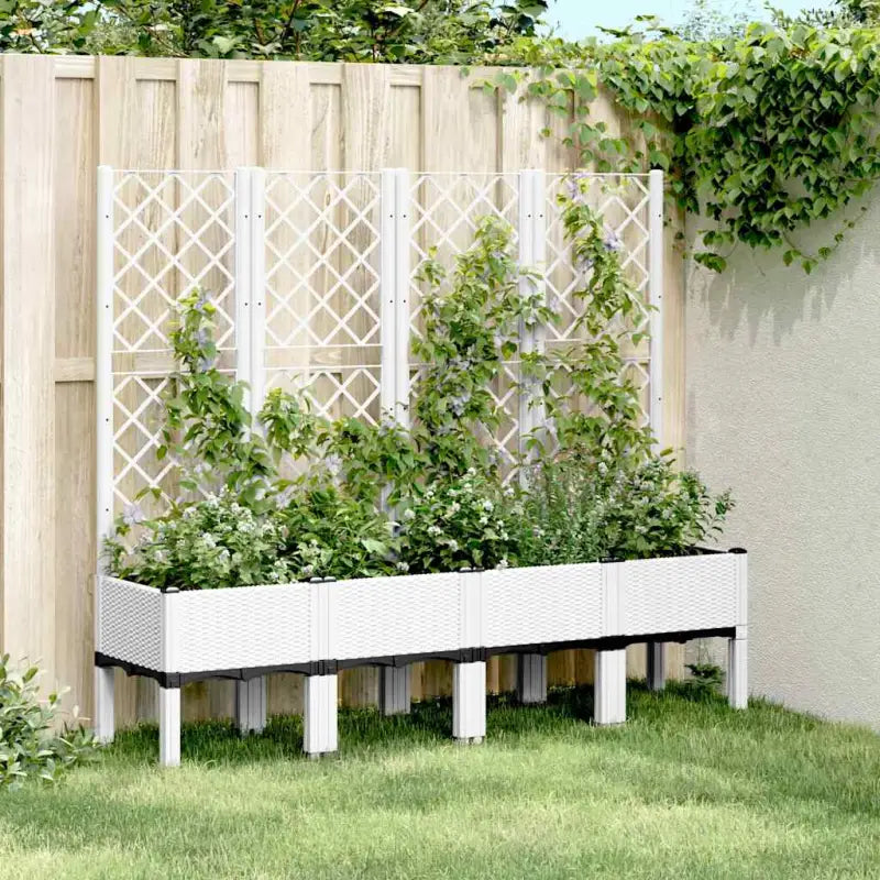 Plantenbak met latwerk voor klimplanten in tuin of op terras - Wit / 160 x 40 x 142 cm / 1 - Bloempotten & plantenbakken
