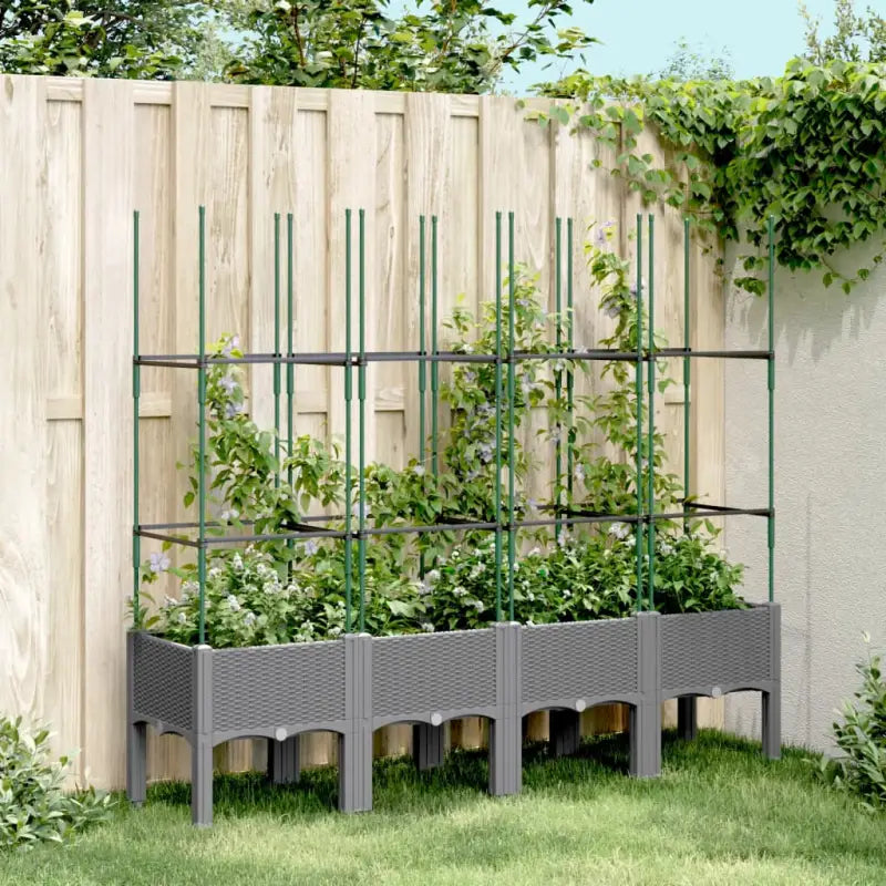 Plantenbak met latwerk voor klimplanten in tuin of terras - Lichtgrijs / 160 x 40 x 142.5 cm / 1 - Bloempotten &