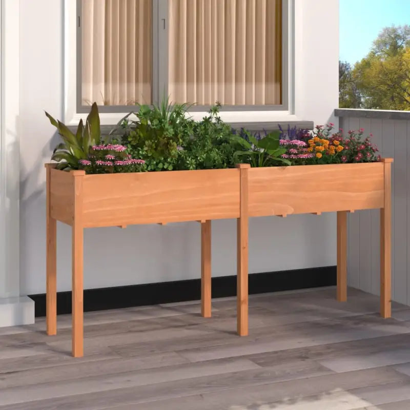 Plantenbak met voering van massief vurenhout voor tuin en terras - Bruin / 161 x 45 x 76 cm / 1 - Bloempotten &