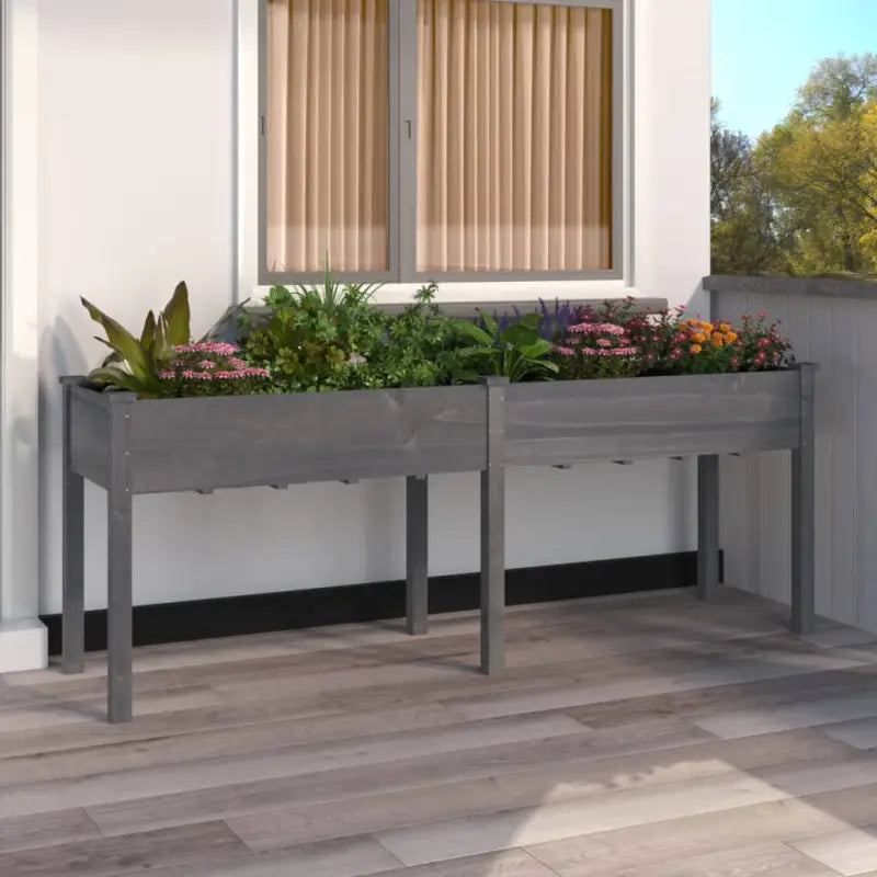 Plantenbak met voering van massief vurenhout voor tuin en terras - Grijs / 203 x 53 x 76 cm / 1 - Bloempotten &