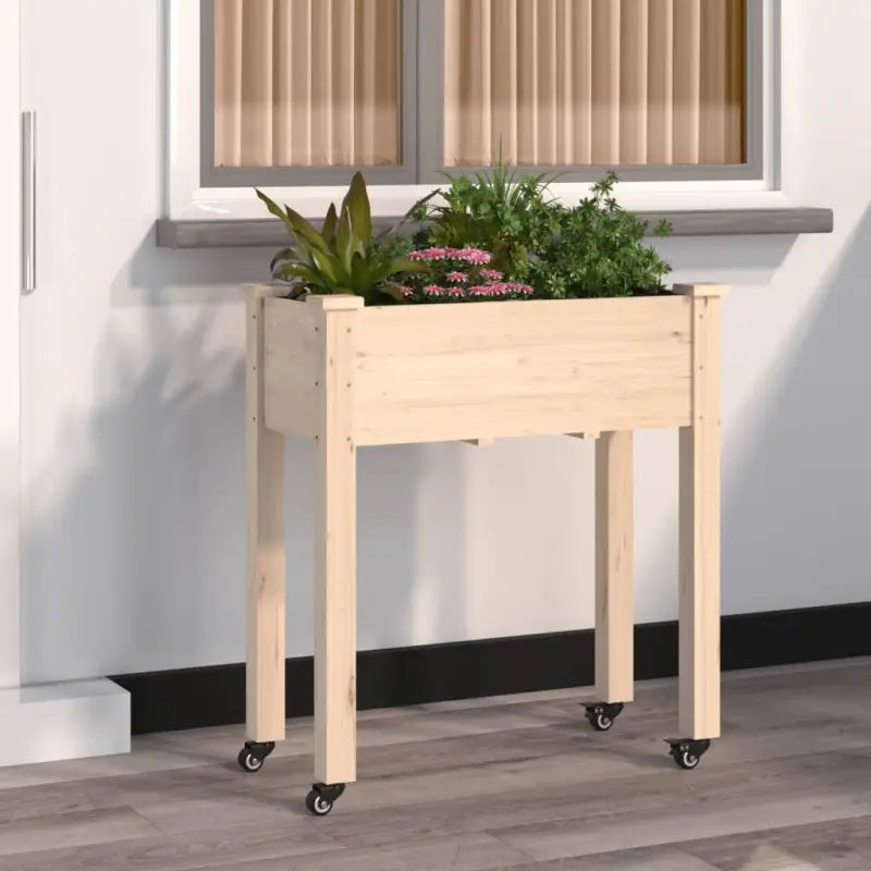 Plantenbak met voering van massief vurenhout voor tuin en terras - Naturel / 71 x 37 x 80 cm / 1 - Bloempotten &