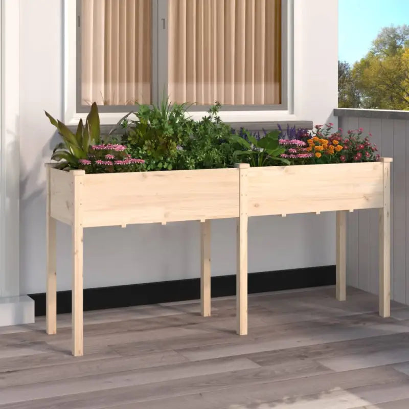 Plantenbak met voering van massief vurenhout voor tuin en terras - Naturel / 161 x 45 x 76 cm / 1 - Bloempotten &