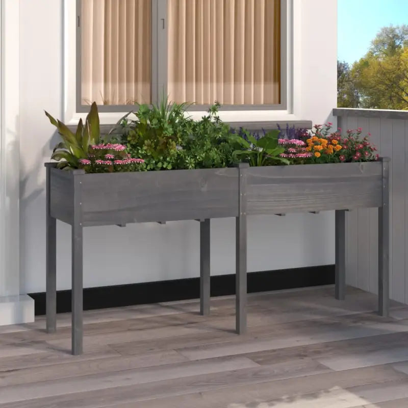 Plantenbak met voering van massief vurenhout voor tuin en terras - Grijs / 161 x 45 x 76 cm / 1 - Bloempotten &
