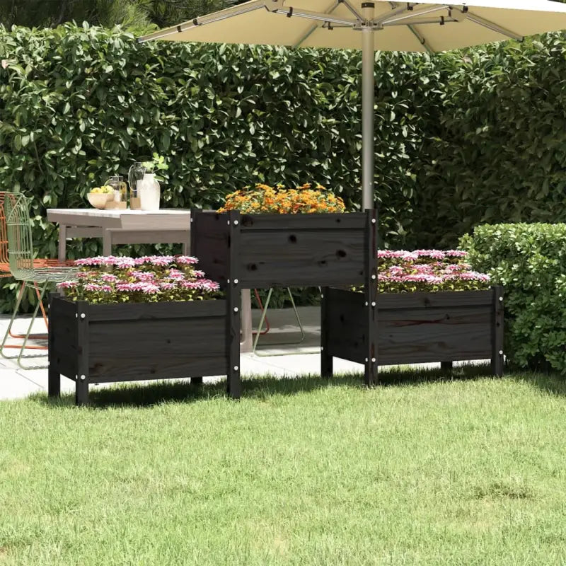 Plantenbak van massief grenenhout voor binnen en buitengebruik - Zwart / 178.5 x 44 x 75 cm / 1 - Bloempotten &