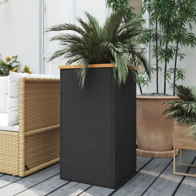 Plantenbak van poly rattan met kunststof binnenzak voor tuin en balkon - 40 x 40 x 80 cm / 1 - Bloempotten &