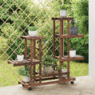 Plantenstandaard met wielen van massief vurenhout voor andere decoratieve spullen - Bruin / 95 x 25 x 101 cm / 1