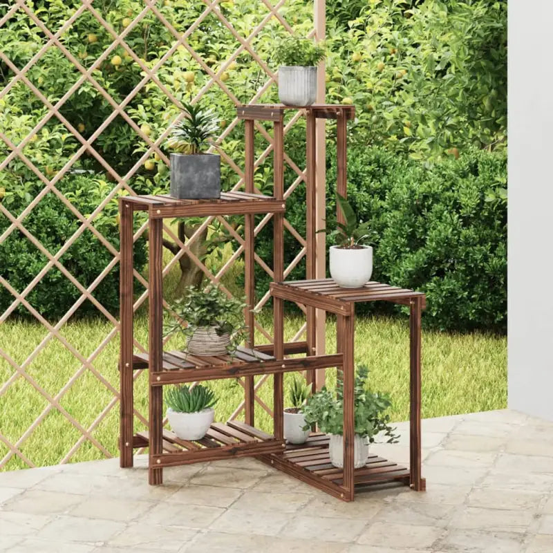 Plantenstandaard met wielen van massief vurenhout voor andere decoratieve spullen - Bruin / 62.5 x 61.5 x 101.5 cm / 1