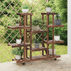 Plantenstandaard met wielen van massief vurenhout voor andere decoratieve spullen - Bruin / 110 x 25 x 115 cm / 1