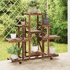 Plantenstandaard met wielen van massief vurenhout voor andere decoratieve spullen - Bruin / 110 x 25 x 101 cm / 1
