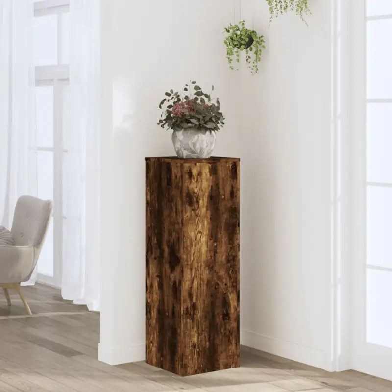 Plantenstandaard van bewerkt hout voor andere decoraties en eenvoudig schoon houden - Gerookt eiken / 1