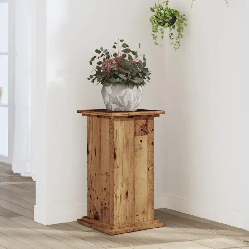 Plantenstandaard van bewerkt hout voor eenvoudig schoon en stabiel tentoonstellen - Oud hout / 33 x 33 x 60 cm / 1